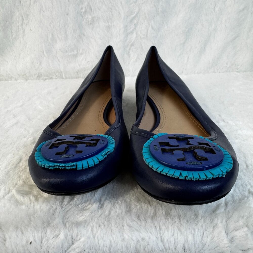 Tory Burch Minnie Cap-Toe Leather Ballet Flat Navy Sea Brillant - Picture 3 of 8